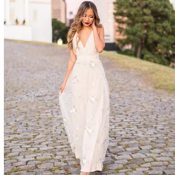 lorenzo beige embroidered maxi dress